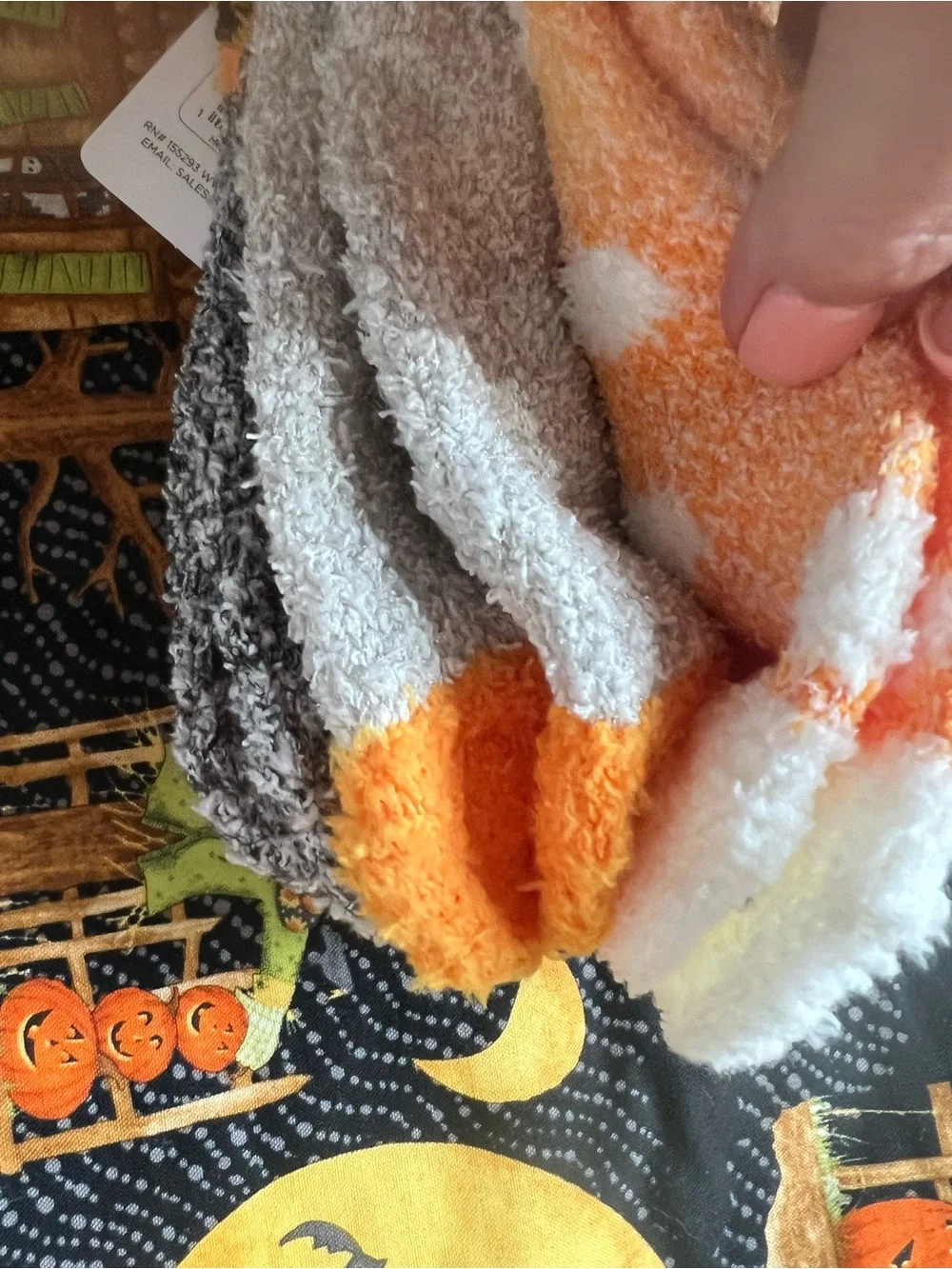 Happy Halloween Fuzzy Pumpkin Socks - Gray & Orange (3 Pack)
